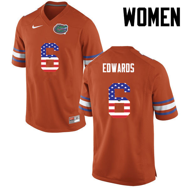 Women Florida Gators #6 Brian Edwards College Football USA Flag Fashion Jerseys-Orange - Click Image to Close